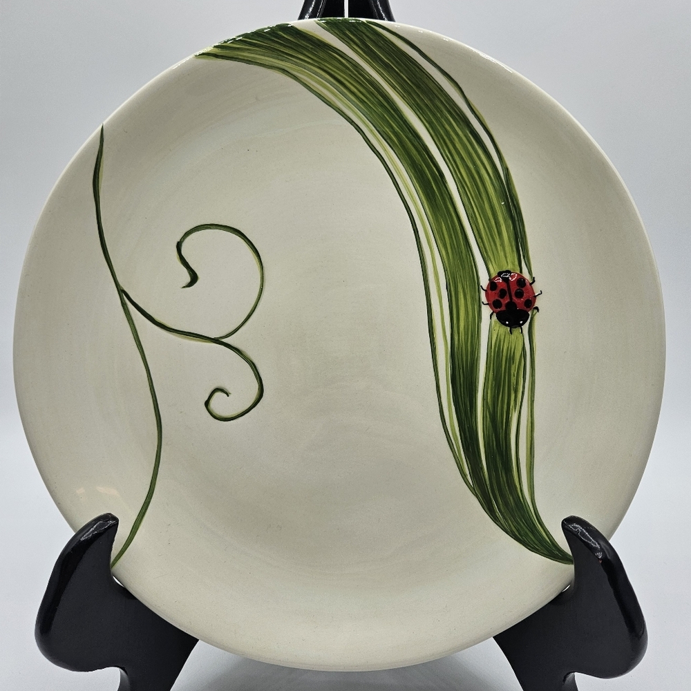 Pier 1 LADYBUG Earthenware 8.25" Plate, Garden Handpainted Majolica